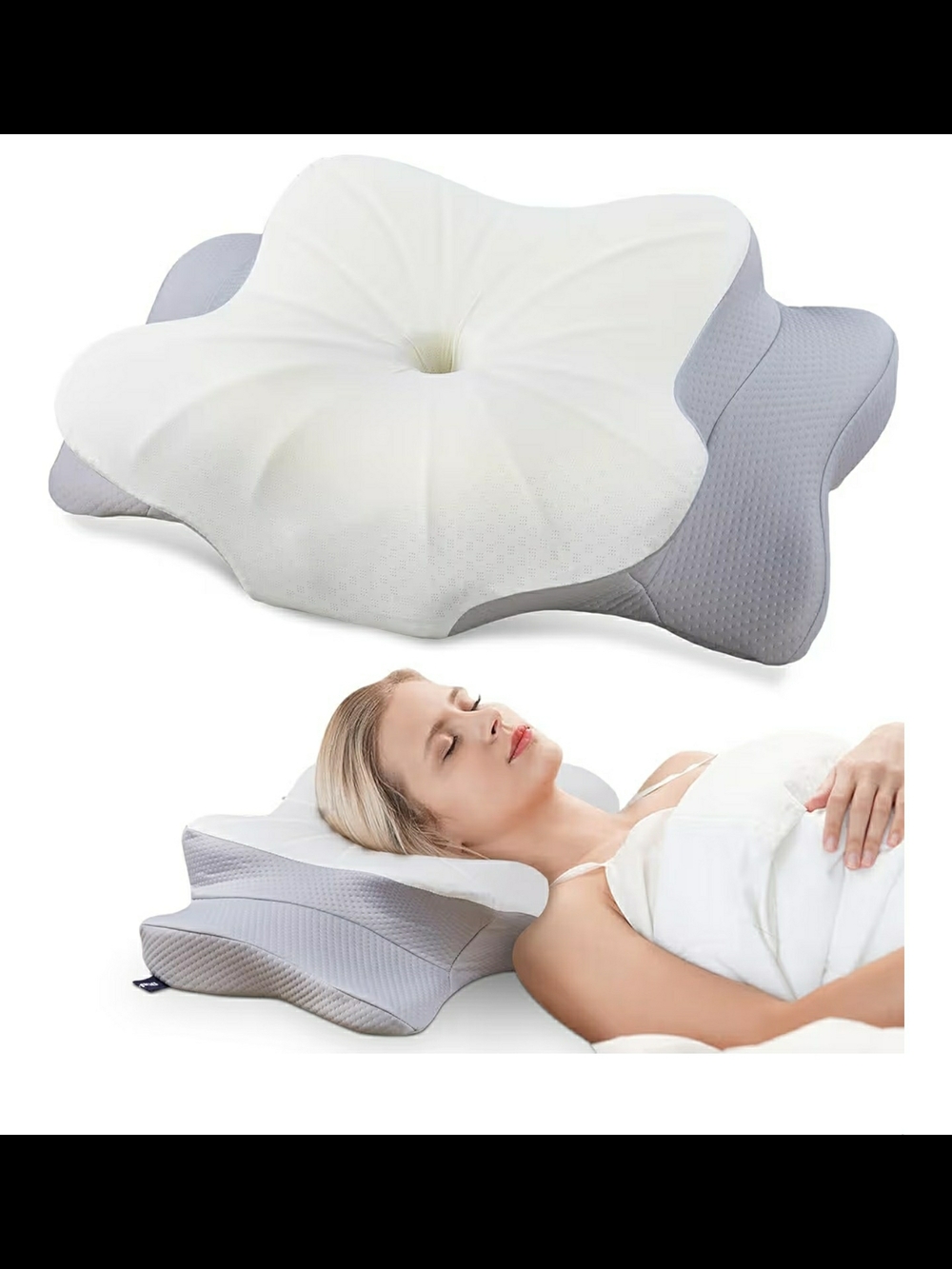 Ergonomic White and Gray Contour Sleep Pillow for Neck Support